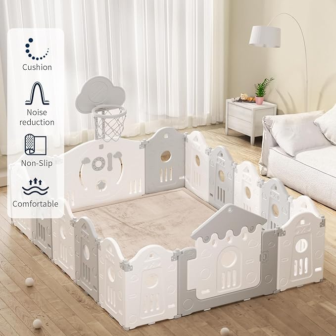 ACOMOPACK Baby Play Mat for Floor 1.3" Thick Memory Foam Play Mat 79"×157 Tummy Time Crawling with Non-Slip Bottom for Living Room,Nursery,Soft Velvet Playpen Mats for Kids,Infants(Beige)