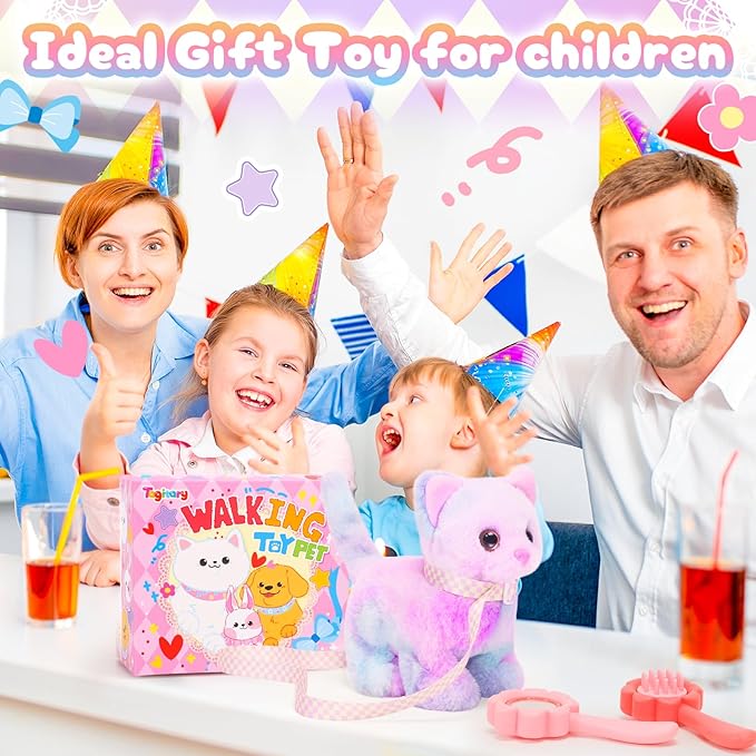 Tagitary Plush Toys Cat for Kids,Interactive Electronic Cat Toys That Can Move,Meow and Wag Tail,Stuffed Toys for Kids with Leash,Easter Christmas Birthday Gift for Toddlers Kids