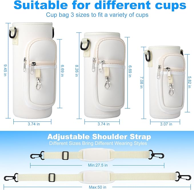 Water Bottle Holder with Strap for Hydroflask 32oz 40oz, Carrier Sling Bag with Phone Pocket Sleeve for Men Women Hiking Camping Travelling(Cream40oz)