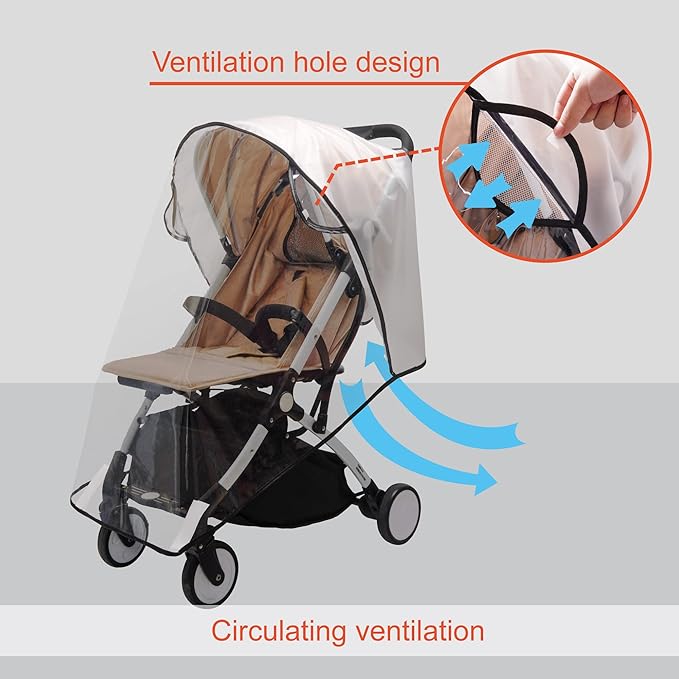 Bemece Stroller Rain Cover, Universal Stroller - Waterproof Windproof Travel Weather Shield Thick & Durable Protect from Dust and Snow with Breathable Ventilation Mesh Clear Visibility