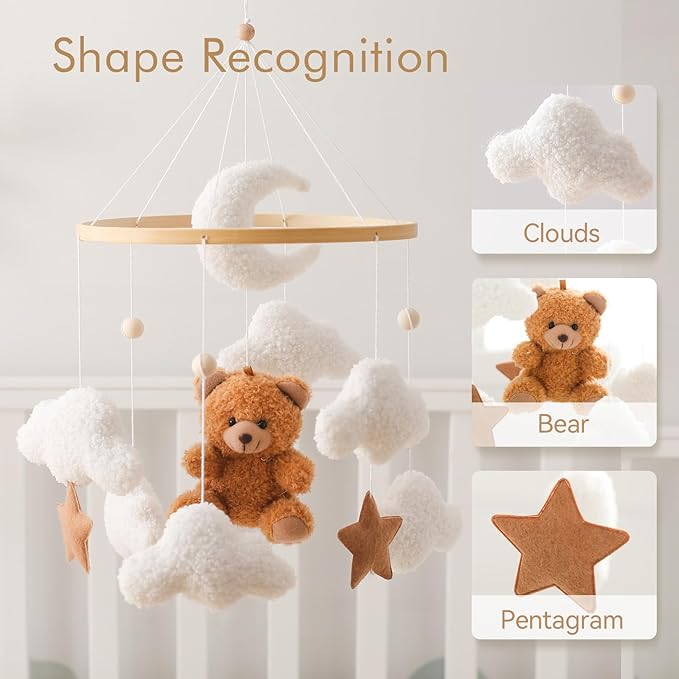 EERKEOD Baby Crib Mobile Bear Nursery Mobile for Boys Girls Teddy Velvet Mobile Nursery Decor for Infant Bedroom Hanging Baby Mobile for Bassinet Newborn Baby Gift(Brown Bear)