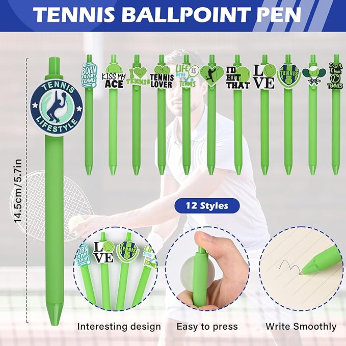 LiYiQ 72 Pcs Tennis Party Favors Tennis Team Gifts Tennis Goodie Bags Stuffers Tennis Ballpoint Pens Bookmark Card and Silicone Bracelet