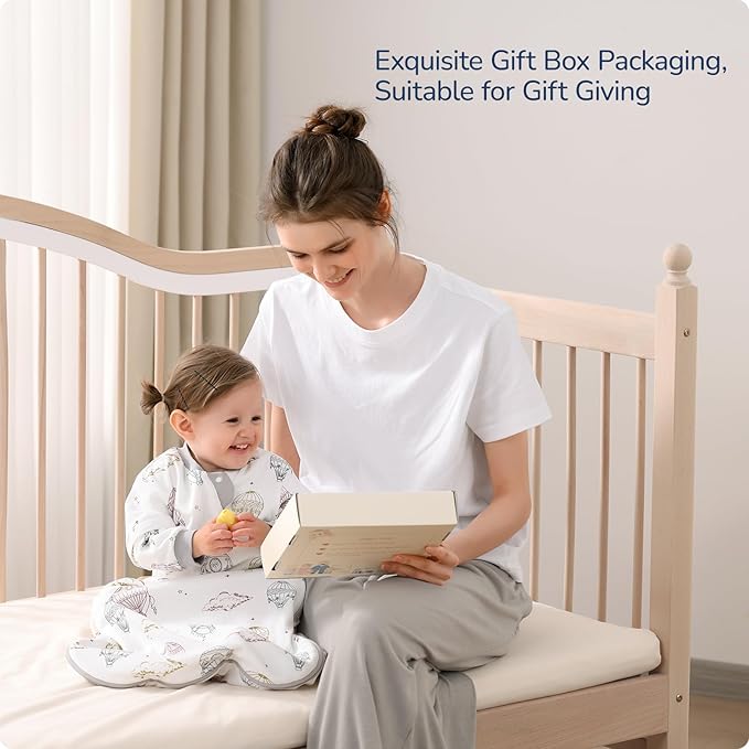Baby Sleep Sack 12-18 Months, Cotton Detachable Long Sleeve Sleep Sack, 2.5 Tog Toddler Sleeping Sack with Temperature Strips, 2-Way Zipper Wearable Blankets for Newborns, Hot Air Balloon
