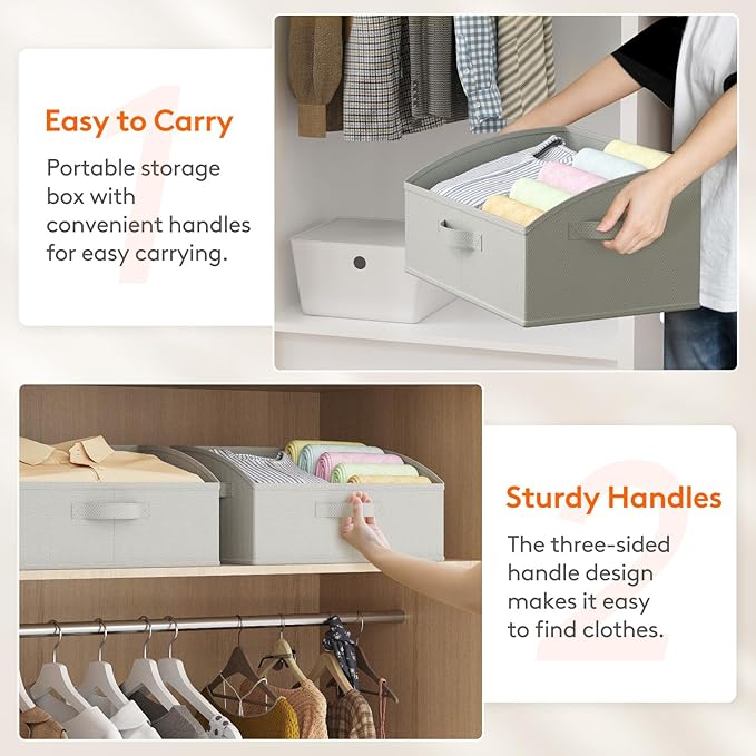 Lifewit Storage Baskets for Shelves, 6 Packs Non-woven Fabric Trapezoid Closet Organizer Bins with Handles, Foldable Clothing Containers Box for Clothes, Toy, Towel, Book, DVD, Hats, Medium-Light Grey