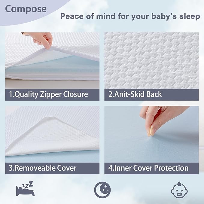 Lisara Baby Bassinet Mattress, 47 x 23.6 Dual Sided Gel Memory Foam Mattress with Waterproof, Removable Ice Silk Cover, Fit for ADOVEL, BabyBond, ANGELBLISS and ELEMARA Baby Bassinet Bedside Crib