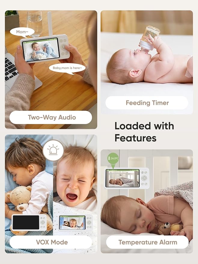 bonoch Add-on Baby Camera Unit for BBM14/BBM16, 1440p HD Video Baby Monitor Camera No WiFi, Security Split-Screen, Auto Night Vision, 4X Zoom, 2-Way Audio, Temperature Sensor, 3 White Noise 3Lullabies
