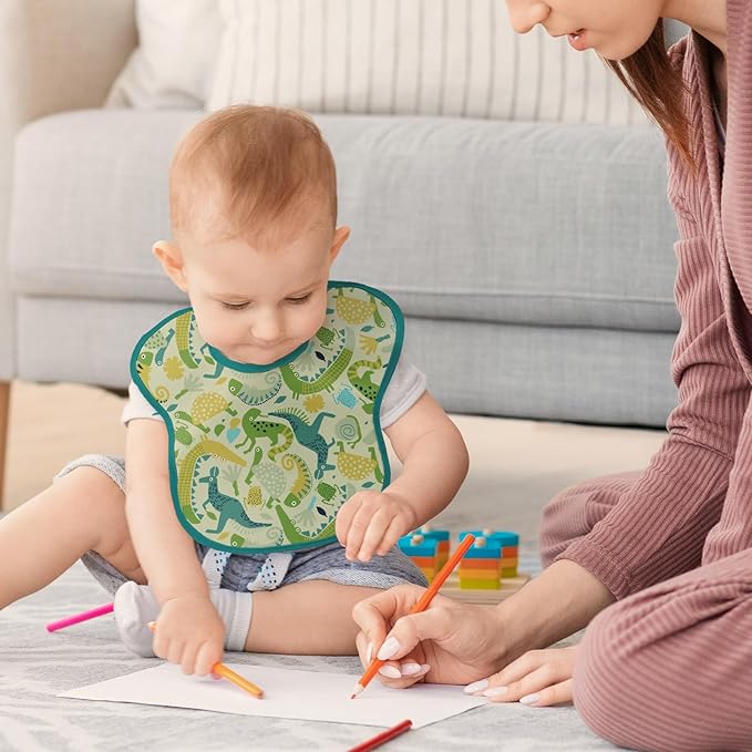 Mess Proof Baby Bib 3 Pack, Waterproof Led Weaning Baby Feeding Bibs with Food Catcher, Travel Feeding Bibs
