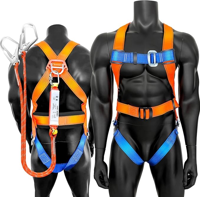 Full Body Safety Harness Tool Fall Protection,OSHA/ANSI Compliant,ASTM F1774certified | INTERNAL Shock Absorbing Lanyard(Orange)