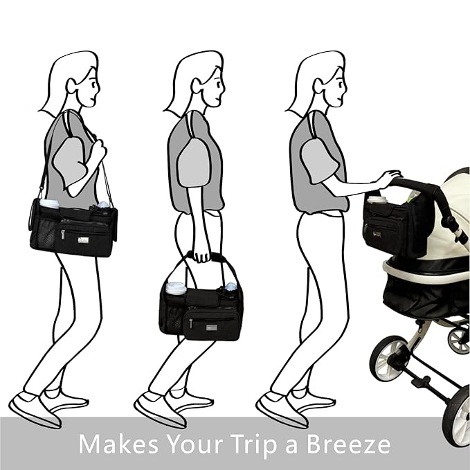 TOPDesign Universal Baby Stroller Organizer, Stroller Caddy with Detachable Mesh Bag & Heightened Insulated Cup Holders & Non-Slip Secure Hooks Accessories, Fits Most Strollers (Zoo 3)
