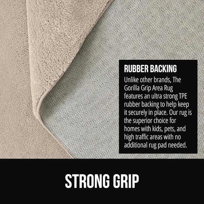 GORILLA GRIP Ultra Soft Washable Area Rug, 6x9, Stain and Slip Resistant Plush Thick Carpet for Bedroom Living Room, No Shed Floor Rugs, Pet Friendly, Dorm Essentials, Kids Nursery Home Decor, Ivory