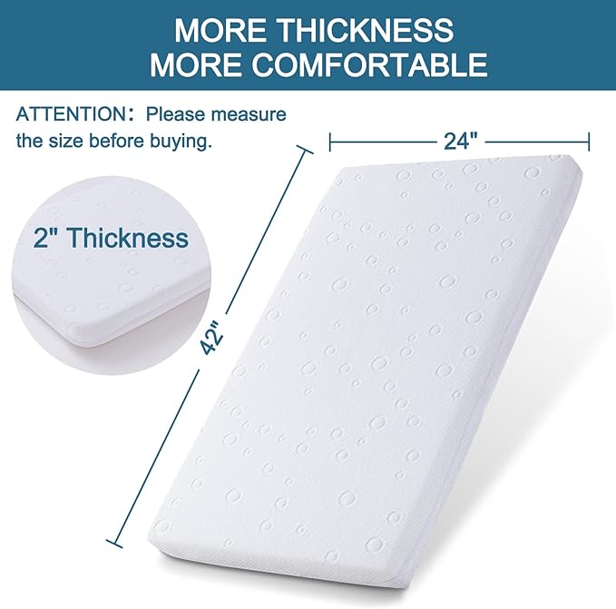 Baby Bassinet Mattress, 42" x 24" x 2" Dual Sided Gel Memory Foam Mattress with Breathable Removable Soft Cover Fit for Baby Bjorn, Guava Lotus and Dream on Me Travel Crib Light Playard