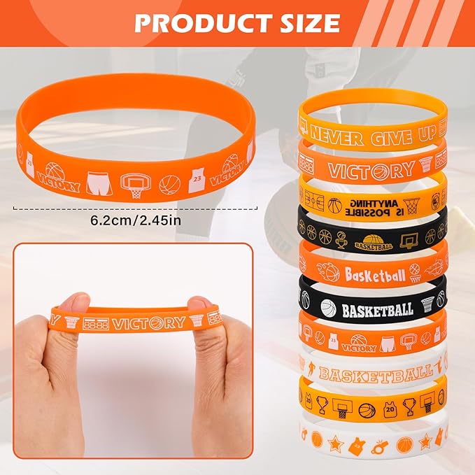 LiYiQ 72 Pcs Basketball Party Favors Basketball Team Gifts Basketball Goodie Bags Stuffers Basketball Ballpoint Pens Bookmark Card and Silicone Bracelet