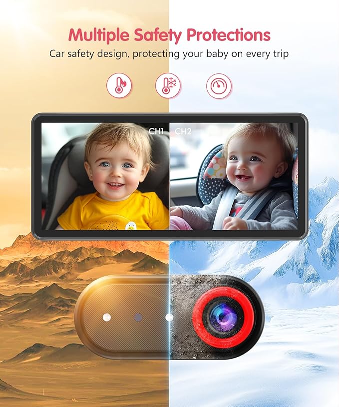 BM5PRO Double Car Camera for 2 Baby,7.2" 1080P Split Screen with IR Night Vision, Real-Time Monitoring Baby Car Camera,Easy Install, Family Travel Companion for Kids & Pets