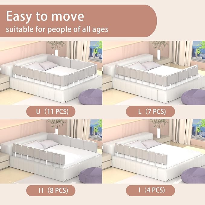 Bed Rail Bumpers for Toddlers, for Elderly Adults Safety, Bed Side Guard Rails for Kids, Twin,Queen & King Full Size Beds(Gray, 2 Packs)
