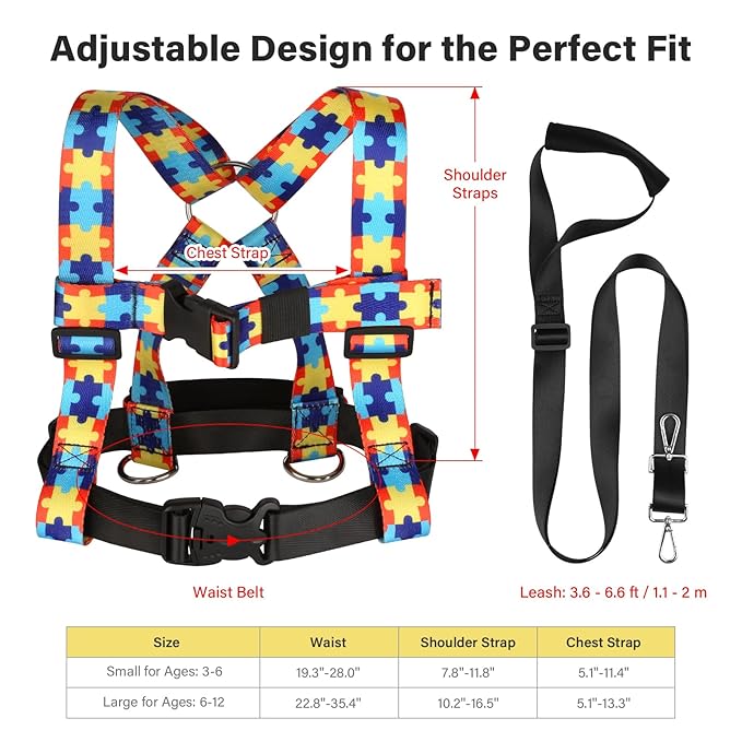 Safety Harness Leash for Kids with Autism, Special Needs and Older Children Ages 3-6 | Adjustable Walking Harness with Grab Handle and Tether | Keep Active ADHD/ASD Autistic Kids Safe