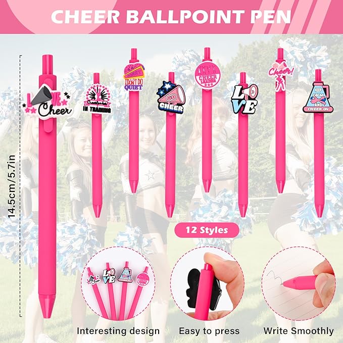 LiYiQ 72 Pcs Cheerleader Party Favors Cheerleader Team Gifts Cheerleader Goodie Bags Stuffers Cheerleader Ballpoint Pens Bookmark Card and Silicone Bracelet
