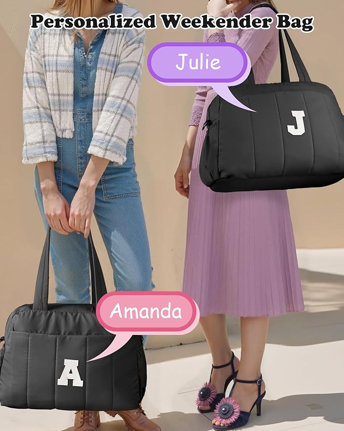 Women Duffle Bag with Initial, Personal Item Travel Bags,Gifts for Niece-Gym Bag with Wet Pocket,Lightweight Travel Bags Personalized Tote with Makeup Pouch