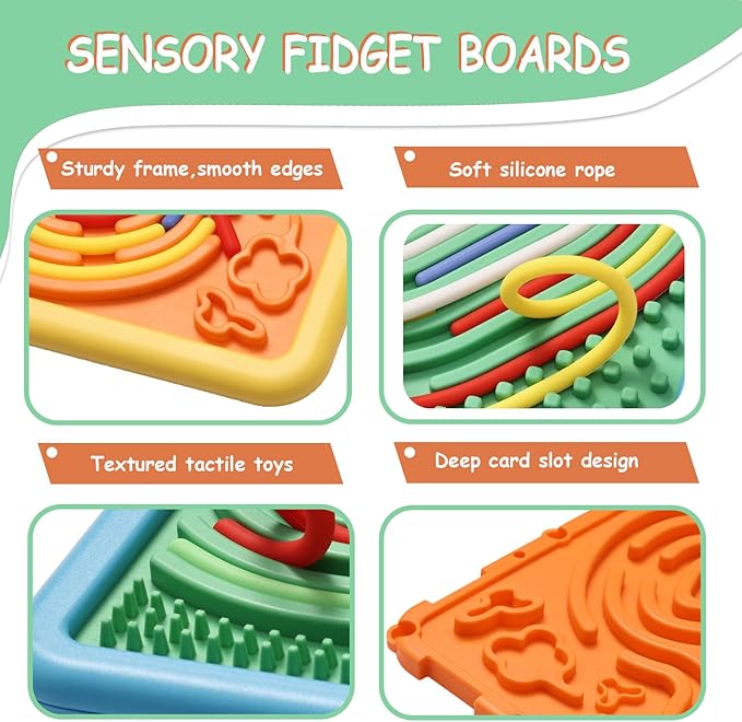 Sensory Activity Board for Kids & Adults:Double-Sided Stress Relif Sensory Board Toys with 40 Strings & Storage Bag | Quiet Fidget Board for ADHD & Autism Boys Girls Ages 3 4 5 6 7 8 9 10(2PCS