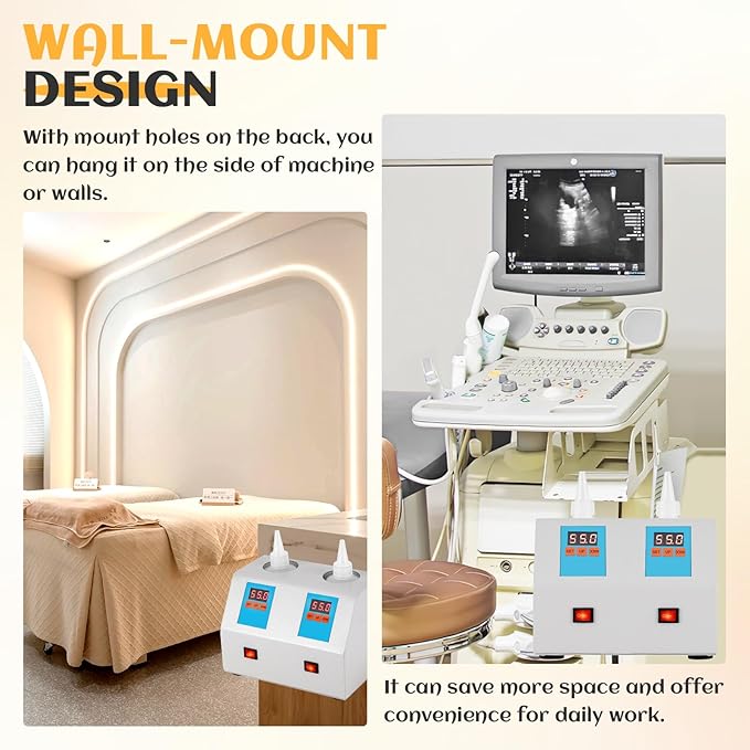 Ultrasound Gel Warmer Digital 2 Bottles Gel Warmer Massage Oil Warmer with 200ml Bottles, Gel Warmer Ultrasound Bottle Warmer for Oil Lotion Cream Gel 68-113℉ 12V