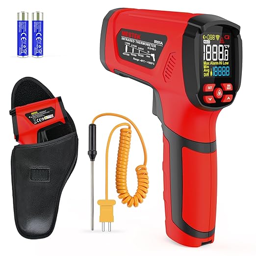 '-40โ~2912โ MESTEK Infrared Thermometer Temperature Gun,50:1 Dual Laser High Temp Thermometer with Thermocouple Probe, Non-Contact Industrial Pyrometer for Engine, Kiln, Forging,Humidity Measurement