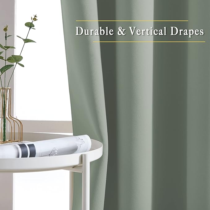 NICETOWN Room Darkening Curtains for Room Divider, Grommet Thermal Curtains Light & Sound Reducing Window Treatments for Sliding Glass Door, W66 x L110, Sage Green, 2 Panels