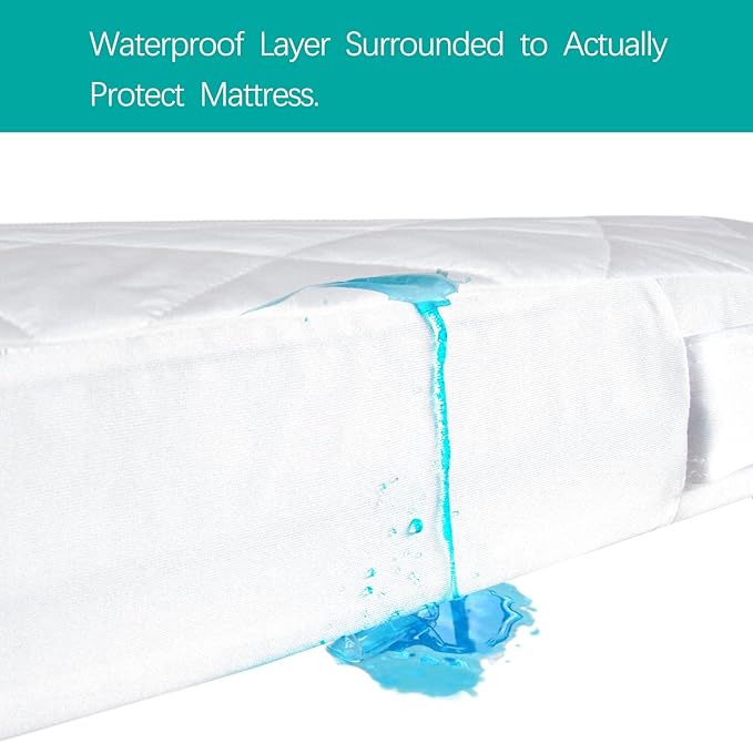 Zippered Crib Mattress Protector - Waterproof Crib Mattress Encasement, Breathable and Absorbent, 6 Sides Fully Encased Cover, 2 Pack, Microfiber