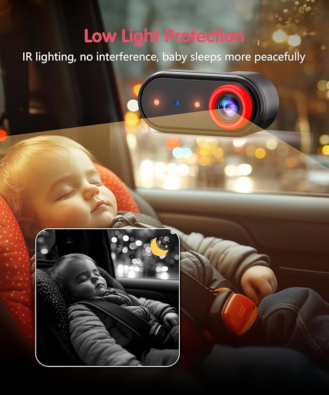 BM5PRO Double Car Camera for 2 Baby,7.2" 1080P Split Screen with IR Night Vision, Real-Time Monitoring Baby Car Camera,Easy Install, Family Travel Companion for Kids & Pets