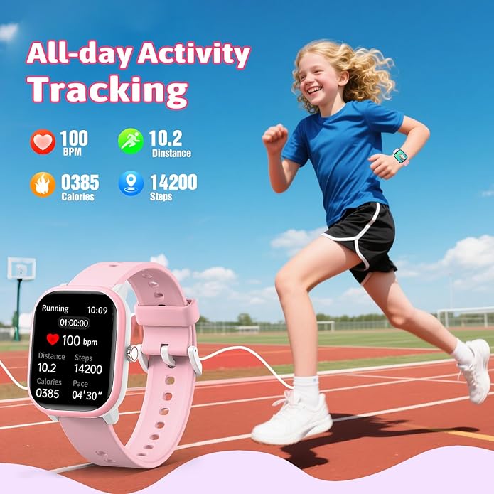 Smart Watch for Kids Girls Boys No APP/Phone Needed, 1.8" IP68 Waterproof Sport Kids Watch Pedometer, Heart Rate, Sleep Monitor, Step Counter, 12 Puzzle Games for Girls Boys Teens 6-16
