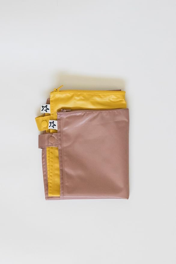 Tiny Twinkle Mess proof Waterproof Wet Dry Bag,2pk Reusable Wet Bags for Swimsuits&Baby Clothes,Leakproof Wet Bag,Waterproof Bag for Travel&Diaper bag,Wet Bags for Baby (Taupe, Dandelion)
