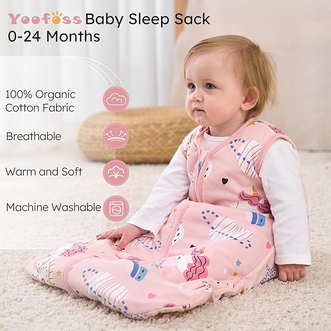 Yoofoss Baby Sleep Sack 12-18 Months, 1.5 Tog Baby Wearable Blanket with 2-Way Zipper, 100% Cotton Organic Fabric Winter Infant Sleeping Sack, Warm Soft Comfy