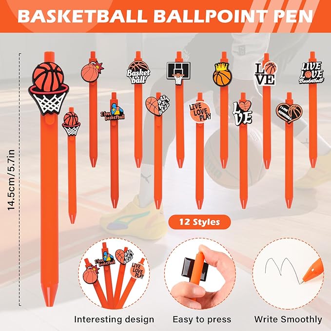 LiYiQ 72 Pcs Basketball Party Favors Basketball Team Gifts Basketball Goodie Bags Stuffers Basketball Ballpoint Pens Bookmark Card and Silicone Bracelet