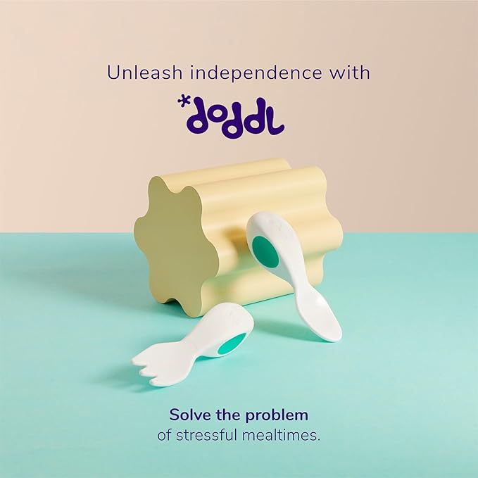 doddl Baby Spoon and Fork Set with Travel Case, Ergonomic Utensils For Self Feeding, Silverware for Babies 6 Months and Up, BPA Free, Dishwasher Safe