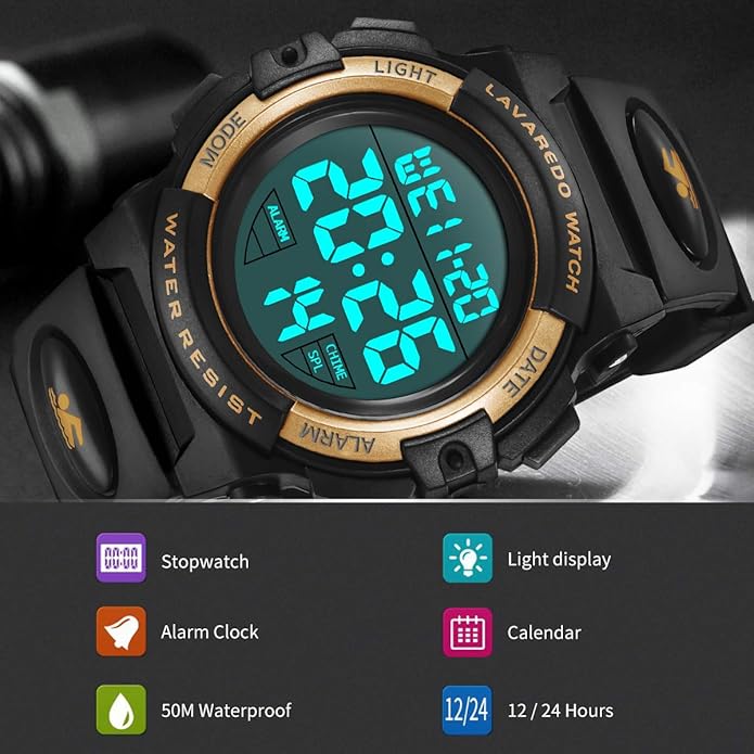 Kids Watch,Boys Watch for 3-15 Year Old Boys,Digital Sport Outdoor Multifunctional Chronograph LED 50 M Waterproof Alarm Calendar Analog Watch for Children with Silicone Band,Kids Gift