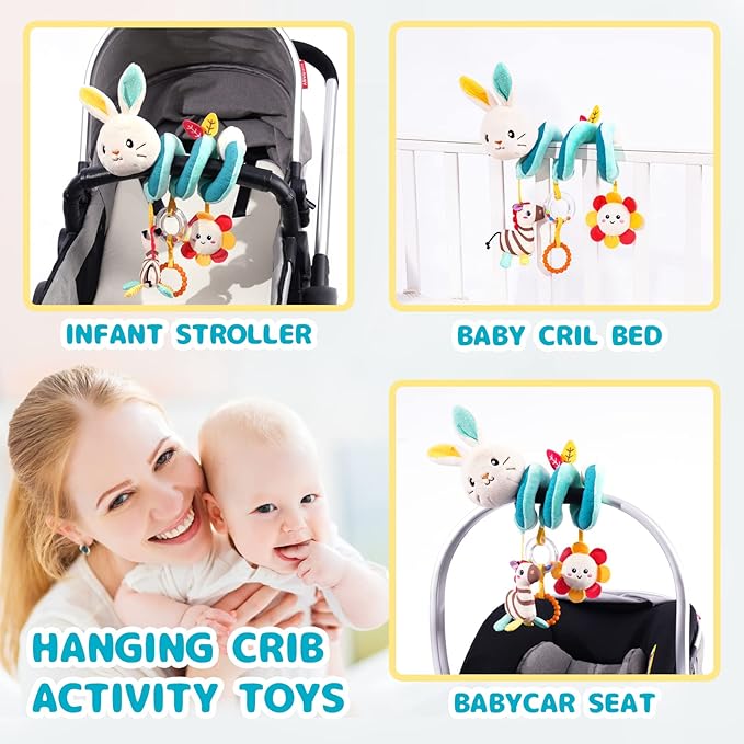 Koty Car Seat Toys, Infant Spiral Plush Toys, Baby Stroller Toys Hanging Crib Activity Toy for CarSeat Crib Bed Stroller, Rabbit Hanging Rattle Gifts for Babies 0-6 Months(Rabbit)