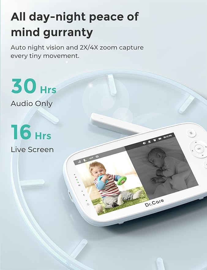 NovaView Video Baby Monitor with 2 Cameras - 5” 1080P HD Screen, Ultra-Low Radiation, 5000mAh Battery, Night Vision, Real-Time/VOX, 2X/4X Zoom, Pan & Tilt, 1000ft Range, 2-Way Audio, No WiFi