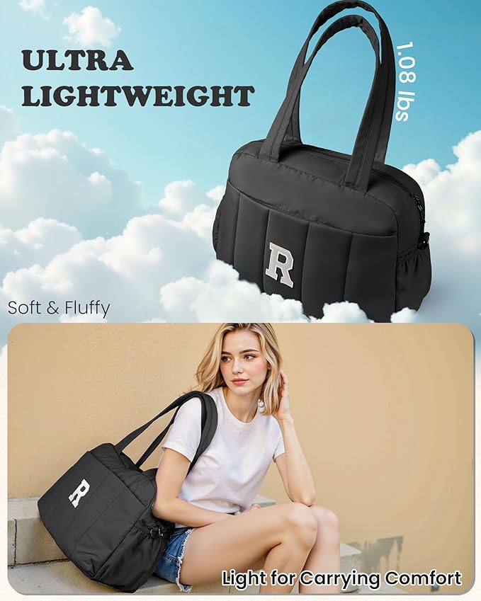Women Duffle Bag with Initial, Personal Item Travel Bags,Gifts for Niece-Gym Bag with Wet Pocket,Lightweight Travel Bags Personalized Tote with Makeup Pouch