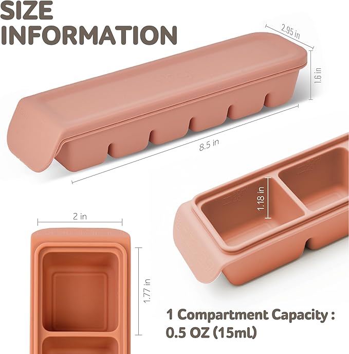 Silicone Freezer Trays with Lid, 0.7oz 12 Section 4 Sets - Leak Proof Silicone Freezer molds for Homemade Baby Food Breastmilk, Purees, Vegetables, Baby Food Jars Ice Tray with Lid BPA Free Mix