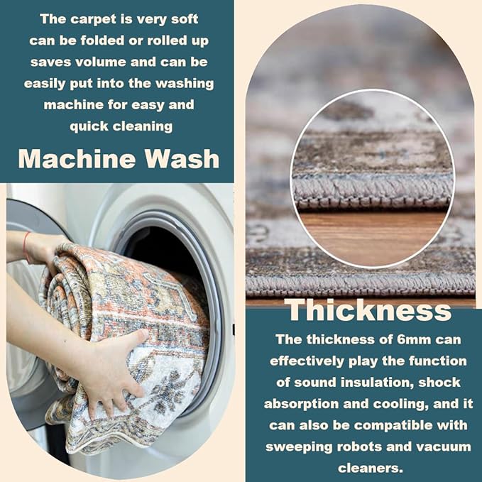 Washable Area Rug 2'x3' Door Mat Vintage Distressed Doormat Indoor Entrance Traditional Thin Rug Floral Print Non Slip Carpet for Kitchen Bathroom Bedroom Living Room