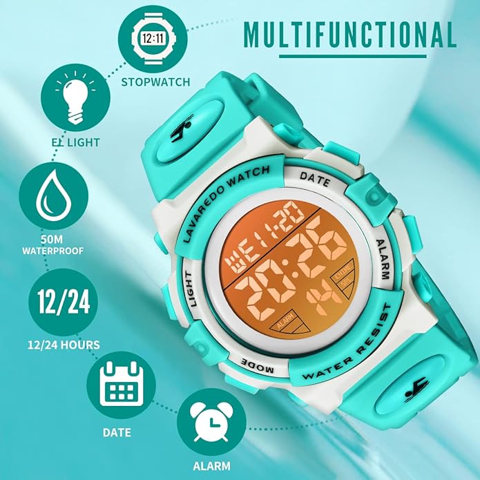 Kids Watch,Boys Watch for 3-15 Year Old Boys,Digital Sport Outdoor Multifunctional Chronograph LED 50 M Waterproof Alarm Calendar Analog Watch for Children with Silicone Band,Kids Gift