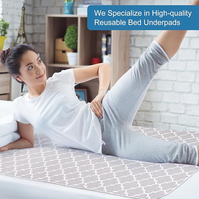 OUTCREATOR® Washable Bed Pads 34" x 36" (Pack of 2), Incontinence Mattress Protector, Anti-Slip Waterproof Underpads for Adults Kids Elderly Pets, Absorbency & Reusable Bedwetting Pads (Gray)