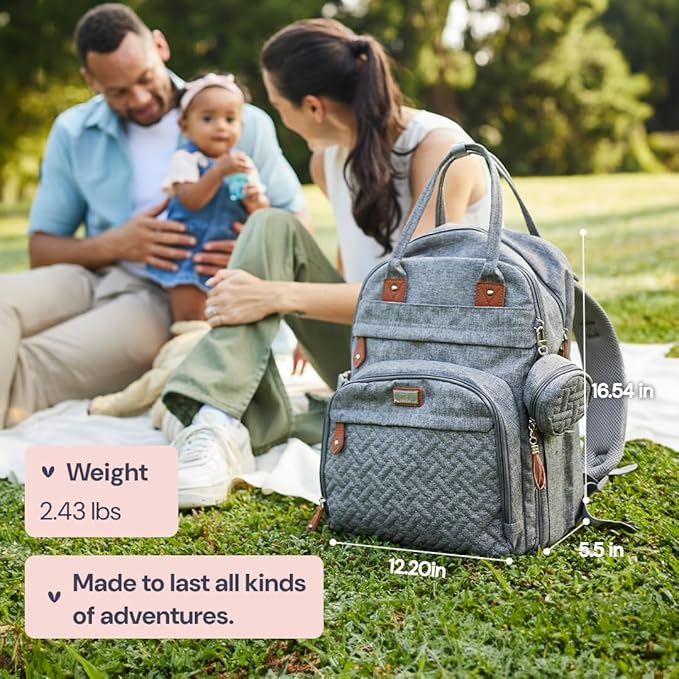 BabbleRoo Diaper Bag Backpack - Baby Essentials Travel Bag - Multi Function Waterproof Diaper Bag, Travel Essentials Baby Bag with Changing Pad, Stroller Straps & Pacifier Case – Unisex, Sage Green