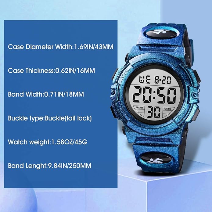 Kids Watch,Boys Watch for 3-15 Year Old Boys,Digital Sport Outdoor Multifunctional Chronograph LED 50 M Waterproof Alarm Calendar Analog Watch for Children with Silicone Band,Kids Gift