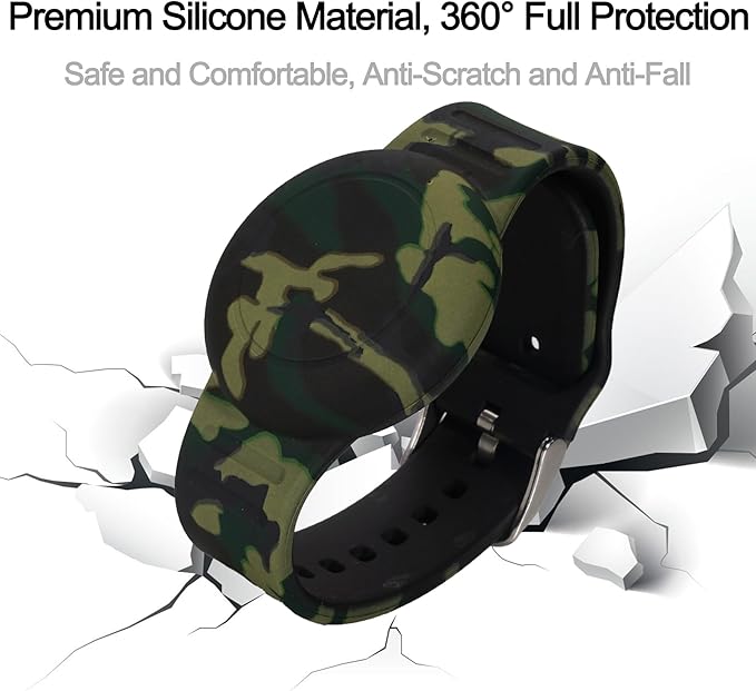 2 Pack Waterproof Bracelet for AirTag Kids, Hidden Printed Wristband for Apple Air Tag, Silicone Holder for AirTag GPS Tracker Case for Band for Child Toddler, Secure Anti-Lost Protection(Camouflage)