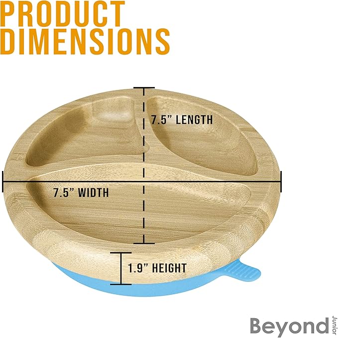 Abiie Octopod Bamboo Dish - Kids Plates for 4 months and up, 3-Compartment Baby Plates with Suction, Round Bamboo Baby Plate, Mess-Free Toddler Suction Plates, Baby Feeding Supplies, 7.5 x 7.5 x 1.9in