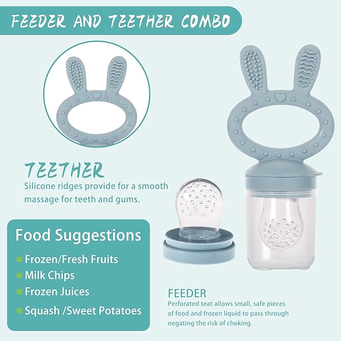 WAJIAYON Baby Breastmilk Popsicle Molds & Baby Fruit Feeder (2 Pack), Baby Food Freezer Tray Storage Containers, Silicone Teething Pacifier Feeder and Teether for Babies,Baby Feeder - Blue