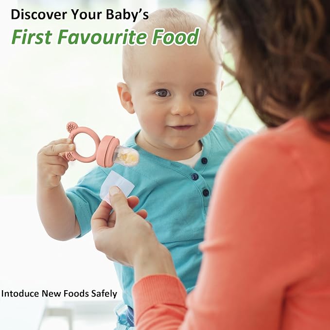 JEXFUN Baby Breastmilk Popsicle Molds & Baby Fruit Food Feeder Pacifier Combo, BPA Free Silicone Nibble Freezer Tray Storage Containers Teething Toys for Safe Infant Self Feeding, 4 Month+(Orange)