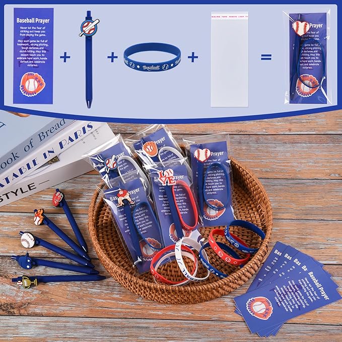 LiYiQ 72 Pcs Baseball Party Favors Baseball Team Gifts Baseball Goodie Bags Stuffers Baseball Ballpoint Pens Bookmark Card and Silicone Bracelet