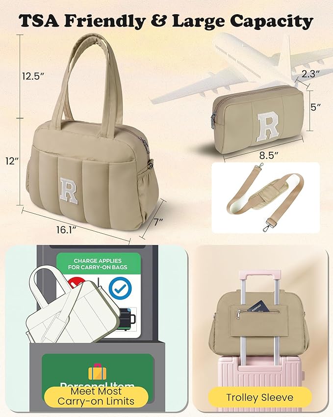 Travel Essentials-Monogram Duffle Bag, Weekender Bags for Women,Overnight Bag with Wet Pocket,Lightweight Travel Bags Personalized Gym Tote with Makeup Pouch