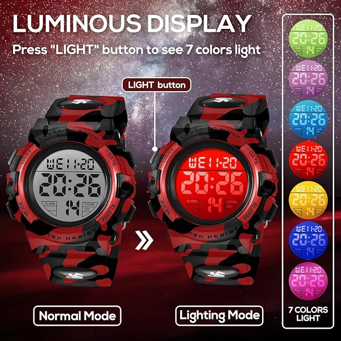 Kids Watch,Boys Watch for 3-15 Year Old Boys,Digital Sport Outdoor Multifunctional Chronograph LED 50 M Waterproof Alarm Calendar Analog Watch for Children with Silicone Band,Kids Gift