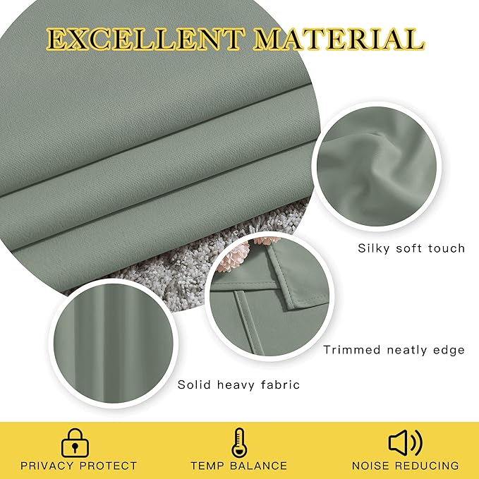 NICETOWN Room Darkening Curtains for Room Divider, Grommet Thermal Curtains Light & Sound Reducing Window Treatments for Sliding Glass Door, W66 x L110, Sage Green, 2 Panels